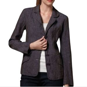 Eileen Fisher Dapple Rumpled Linen Delave Notch Collar Shaped Jacket  NWOT Sz 12